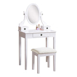 English Elm Moniys Wood Moniya Makeup Vanity Table and Stool Set, White