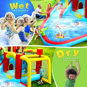 English Elm 7 in 1 Inflatable Backyard Water Park with Slide Splash Pool Climbing Wall and Bouncer W167790010