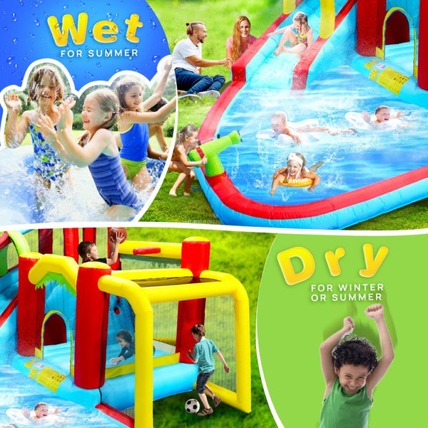 English Elm 7 in 1 Inflatable Backyard Water Park with Slide Splash Pool Climbing Wall and Bouncer W167790010
