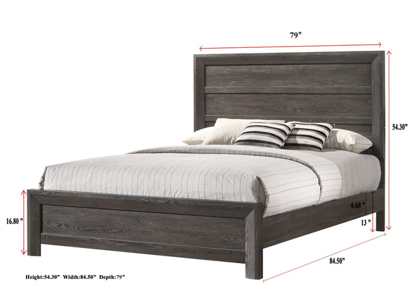 English Elm Rustic King Size Panel Bed with Contemporary Paneled Headboard, Clean Lines and Warm Wood Finish Brown Gray 83 L x 39 W x 6.8 H B011S00800
