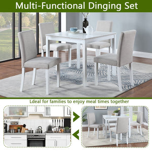 English Elm 5 Piece Wooden Dining Table Set - Elegant Square Table & 4 Upholstered Chairs For Modern Dining W1998S00043