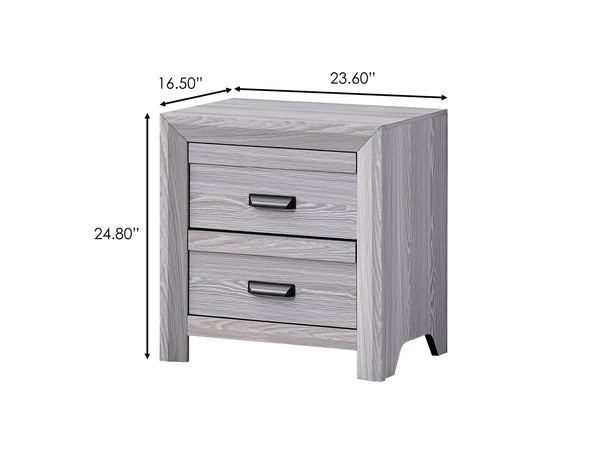 English Elm 1pc Contemporary Nightstand with Two Drawers and Metal Pulls — Compact Wooden Bedside Accent Table Gray 26.5 L x 19.5 W x 28 H B011P163877