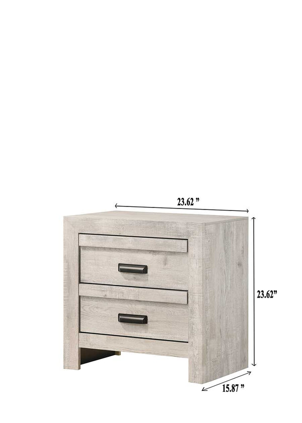 English Elm 1pc Contemporary Nightstand with Two Drawers and Metal Pulls — Compact Wooden Bedside Accent Table Beige Gray+White 26.5 L x 19 W x 27 H B011P163879