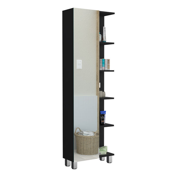 English Elm Linen Tall Bathroom Storage Cabinet 62" High with Five Open Shelves and Adjustable Interior Shelving Black 64 L x 17 W x 5 H B097133204