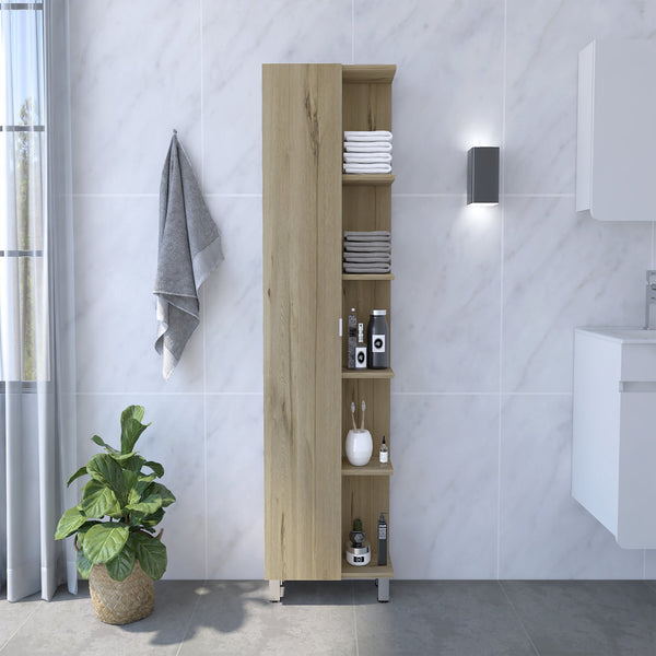 English Elm Linen Tall Bathroom Storage Cabinet 62" High with Five Open Shelves and Adjustable Interior Shelving Beige 63.38 L x 16.53 W x 5.51 H B097133201