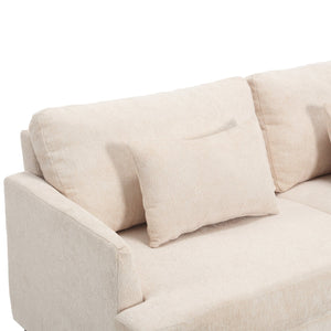 English Elm Mid Century Modern chenille loveseat with solid wood frame, detachable cushions, breathable fabric couch Beige W395P151895