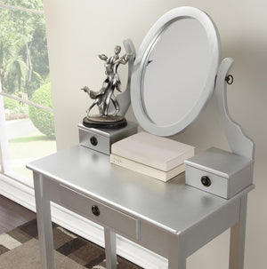 English Elm Moniys Wood Moniya Makeup Vanity Table and Stool Set, Silver