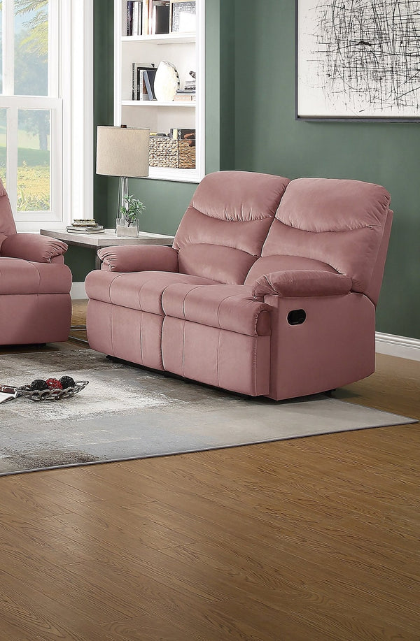 English Elm Luxurious Velvet Reclining Loveseat with Tufted Plush Armrests, Side Handle for Effortless Relaxing Comfort Pink 31 L x 27 W x 54 H B011P163889