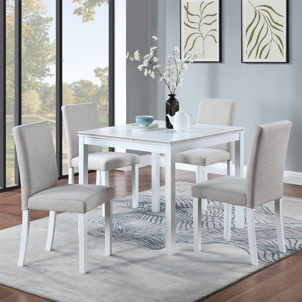 English Elm 5 Piece Wooden Dining Table Set - Elegant Square Table & 4 Upholstered Chairs For Modern Dining W1998S00043