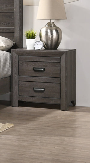 English Elm 1pc Contemporary Nightstand with Two Drawers and Metal Pulls — Compact Wooden Bedside Accent Table Brown 26.5 L x 19.5 W x 28 H B011P163844