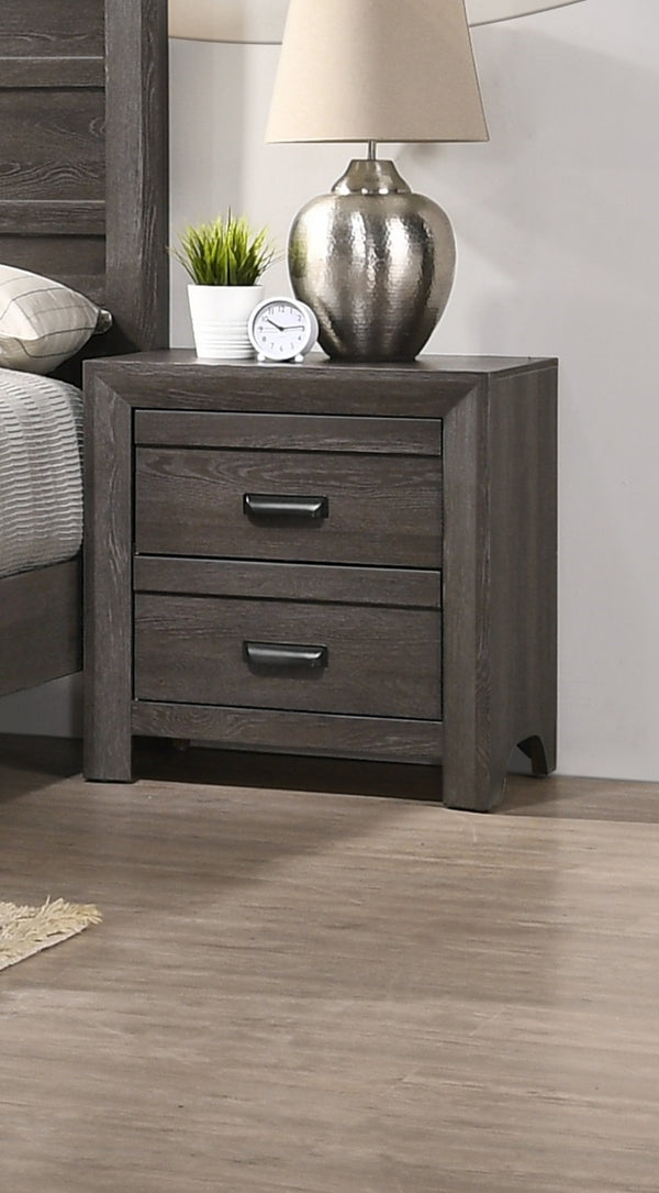 English Elm 1pc Contemporary Nightstand with Two Drawers and Metal Pulls — Compact Wooden Bedside Accent Table Brown 26.5 L x 19.5 W x 28 H B011P163844
