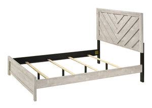English Elm 1pc Full Size Bed Rustic Beige Finish with Geometric Chevron Headboard, Low Footboard, Durable Wooden Frame B011S00808
