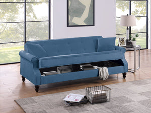 English Elm Contemporary Adjustable Sofa with Tufted Back, Rolled Arms, Under-Seat Storage & 2 Accent Pillows Blue 46 L x 14 W x 74 H B011P163902