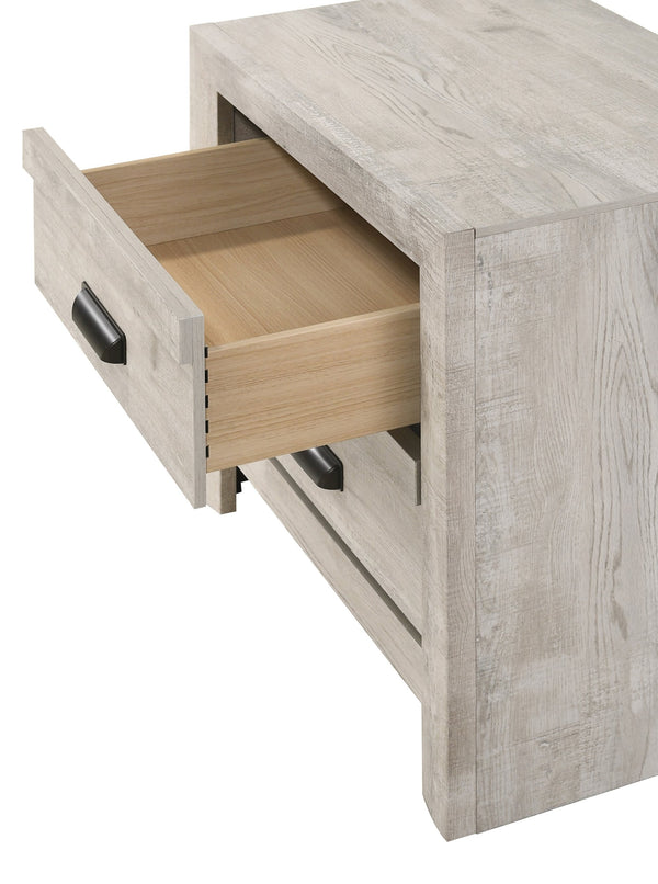 English Elm 1pc Contemporary Nightstand with Two Drawers and Metal Pulls — Compact Wooden Bedside Accent Table Beige Gray+White 26.5 L x 19 W x 27 H B011P163879