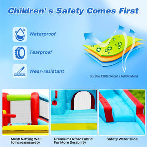 English Elm 7 in 1 Inflatable Backyard Water Park with Slide Splash Pool Climbing Wall and Bouncer W167790010