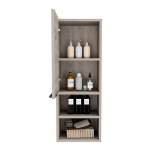 English Elm Medicine Cabinet 32" H With 2 Interior Shelves & 2 Open External Shelves - Stylish Light Gray Design B097133165