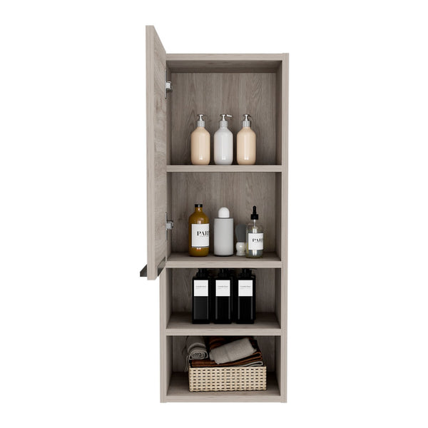 English Elm Medicine Cabinet 32" H With 2 Interior Shelves & 2 Open External Shelves - Stylish Light Gray Design B097133165