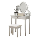 English Elm Moniys Wood Moniya Makeup Vanity Table and Stool Set, Silver