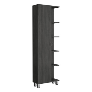 English Elm Urano Linen Storage Cabinet with Mirrored Door, Five Open Shelves & Adjustable Interior for Small Spaces Gray 63.8 L x 16.9 W x 5.5 H B20091990