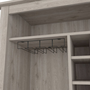 English Elm Bar- 38" Coffee Cart Gray with 6 Wine Racks, Cup Holders & Open Shelf — Multifunctional Kitchen Storage Organizer B097133098