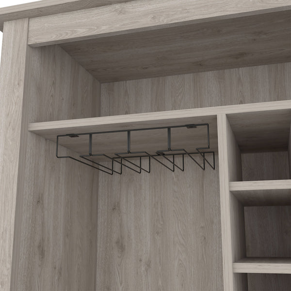 English Elm Bar- 38" Coffee Cart Gray with 6 Wine Racks, Cup Holders & Open Shelf — Multifunctional Kitchen Storage Organizer B097133098