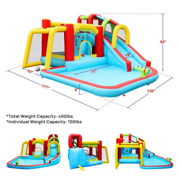 English Elm 7 in 1 Inflatable Backyard Water Park with Slide Splash Pool Climbing Wall and Bouncer W167790010