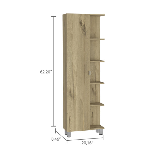 English Elm Linen Tall Bathroom Storage Cabinet 62" High with Five Open Shelves and Adjustable Interior Shelving Beige 63.38 L x 16.53 W x 5.51 H B097133201