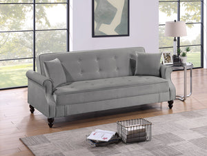 English Elm Contemporary Adjustable Sofa with Tufted Back, Rolled Arms, Under-Seat Storage & 2 Accent Pillows Gray 46 L x 14 W x 74 H B011P163901
