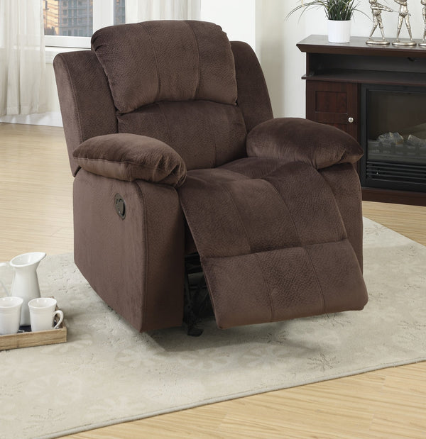 English Elm Motion Recliner Chair Plush Chocolate Padded Suede Metal Recliner Wide Arms Pine Frame Comfort B011P163887