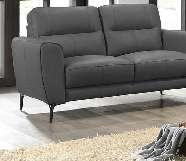 English Elm Anthracite Top Grain Leather 2pc Sofa & Loveseat Set with Tufted Cushions, Chrome Legs, Plush Comfort B011S00810