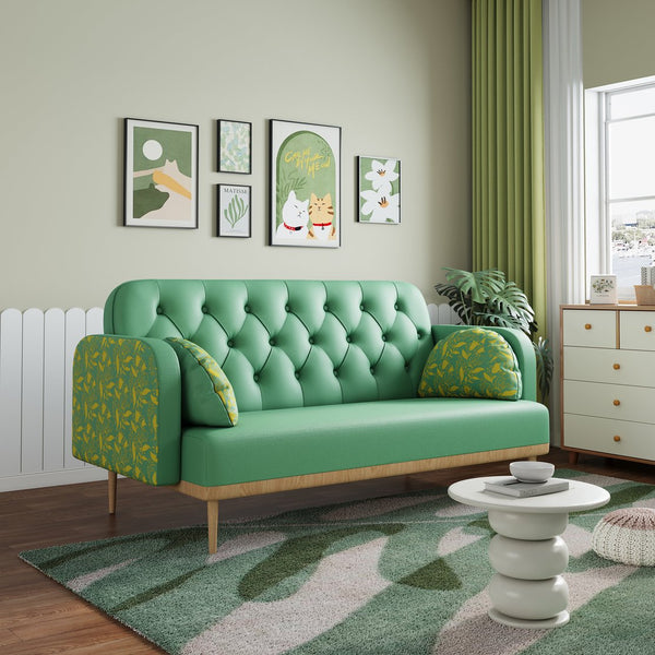 English Elm green Tulip Loveseat Sofa — Modern PU Upholstered Two-Seater with Solid Wood Frame & 2 Dumpling Pillows W1767142165