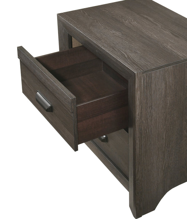 English Elm 1pc Contemporary Nightstand with Two Drawers and Metal Pulls — Compact Wooden Bedside Accent Table Brown 26.5 L x 19.5 W x 28 H B011P163844