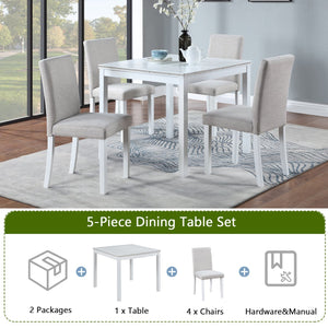 English Elm 5 Piece Wooden Dining Table Set - Elegant Square Table & 4 Upholstered Chairs For Modern Dining W1998S00043