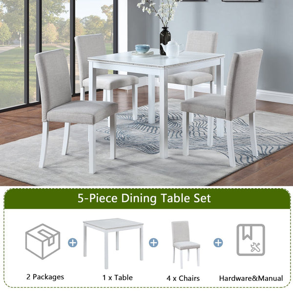 English Elm 5 Piece Wooden Dining Table Set - Elegant Square Table & 4 Upholstered Chairs For Modern Dining W1998S00043