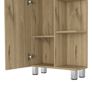 English Elm Linen Tall Bathroom Storage Cabinet 62" High with Five Open Shelves and Adjustable Interior Shelving Beige 63.38 L x 16.53 W x 5.51 H B097133201