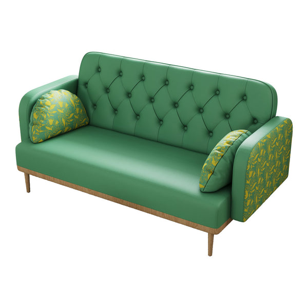 English Elm green Tulip Loveseat Sofa — Modern PU Upholstered Two-Seater with Solid Wood Frame & 2 Dumpling Pillows W1767142165