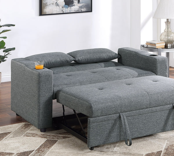 English Elm Contemporary Convertible Sleeper Sofa with Cup Holders, Tufted Polyfiber Seat, Adjustable Backrest and Pull-Out Bed Grey+Blue 45 L x 15 W x 49 H B011S00814