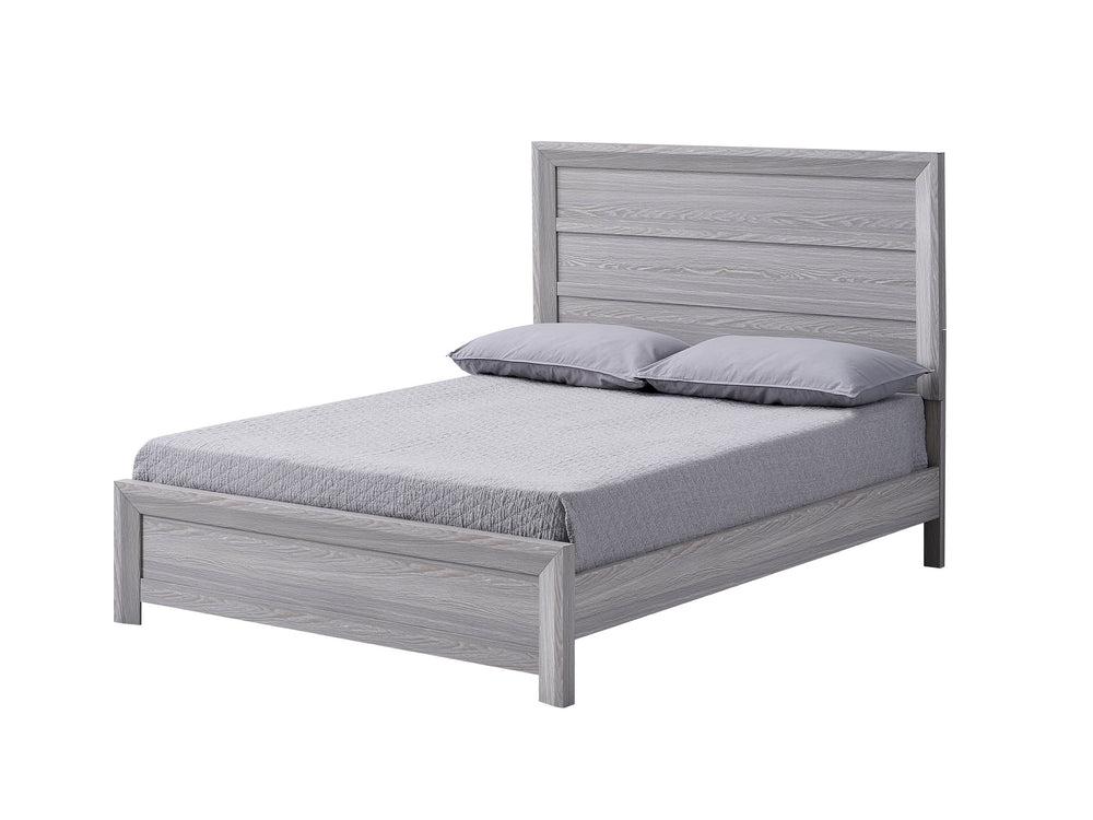 English Elm Rustic King Size Panel Bed with Contemporary Paneled Headboard, Clean Lines and Warm Wood Finish Gray 83 L x 39 W x 6.8 H B011S00803
