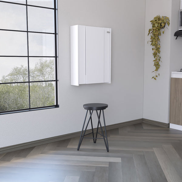 English Elm Wall Foldable Table with Hutch and Seven Shelves, Space-Saving Wall-Mounted Workstation for Small Rooms White 35.43 L x 26.77 W x 4.72 H B097133224