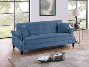 English Elm Contemporary Adjustable Sofa with Tufted Back, Rolled Arms, Under-Seat Storage & 2 Accent Pillows Blue 46 L x 14 W x 74 H B011P163902