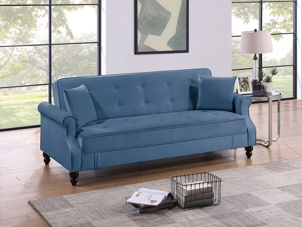 English Elm Contemporary Adjustable Sofa with Tufted Back, Rolled Arms, Under-Seat Storage & 2 Accent Pillows Blue 46 L x 14 W x 74 H B011P163902