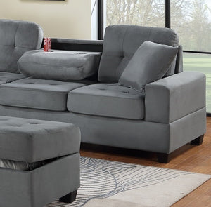 English Elm Dark Gray Plush Microfiber Sectional Sofa Set with Reversible Chaise, Cup Holders, Ottoman Storage and Pillows B011S00812