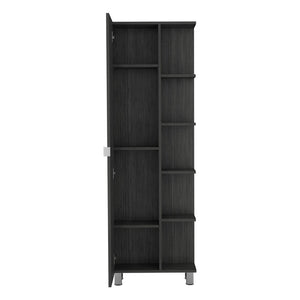 English Elm Urano Linen Storage Cabinet with Mirrored Door, Five Open Shelves & Adjustable Interior for Small Spaces Gray 63.8 L x 16.9 W x 5.5 H B20091990