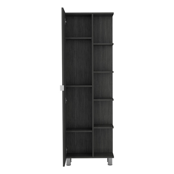 English Elm Urano Linen Storage Cabinet with Mirrored Door, Five Open Shelves & Adjustable Interior for Small Spaces Gray 63.8 L x 16.9 W x 5.5 H B20091990