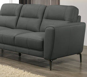 English Elm Anthracite Top Grain Leather 2pc Sofa & Loveseat Set with Tufted Cushions, Chrome Legs, Plush Comfort B011S00810