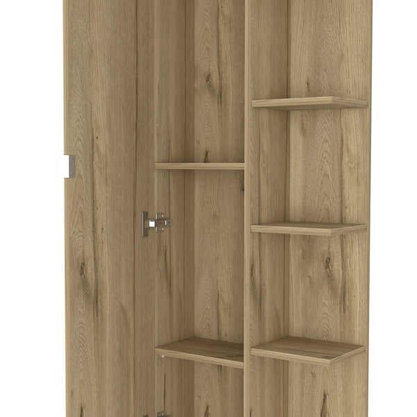 English Elm Linen Tall Bathroom Storage Cabinet 62" High with Five Open Shelves and Adjustable Interior Shelving Beige 63.38 L x 16.53 W x 5.51 H B097133201