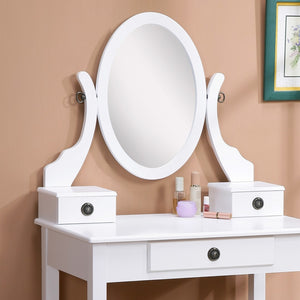 English Elm Moniys Wood Moniya Makeup Vanity Table and Stool Set, White