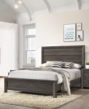 English Elm Rustic Queen Size Panel Bed with Paneled Headboard Gray-Brown Finish, Contemporary Clean Lines B011S00799