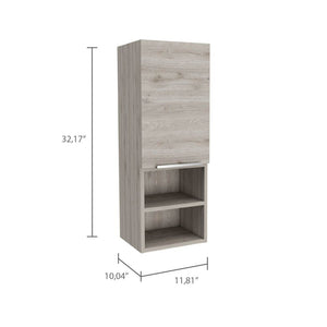 English Elm Medicine Cabinet 32" H With 2 Interior Shelves & 2 Open External Shelves - Stylish Light Gray Design B097133165