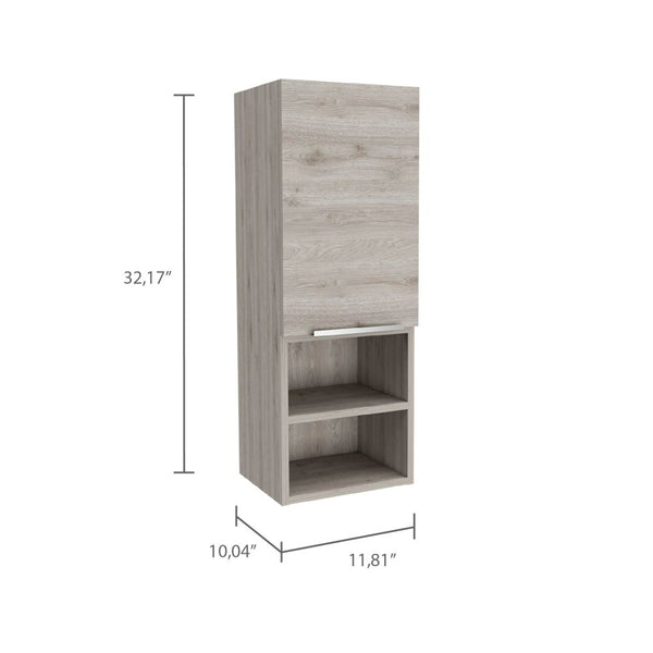 English Elm Medicine Cabinet 32" H With 2 Interior Shelves & 2 Open External Shelves - Stylish Light Gray Design B097133165